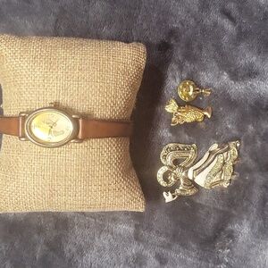 4 pc religious accessories lot Footprints watch angel pin church vintage brooch